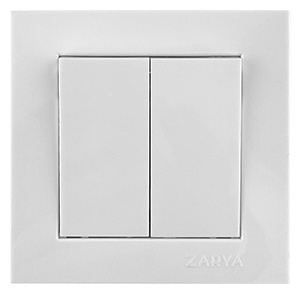 Выключатель ВТ-02 2-х клавишный Заря белый глянцевый 