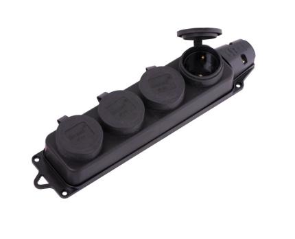 Розетка наруж. уст-ки 4-ая с заглушками 2Р+РЕ 1Х16А 220-240В (каучук) UNIT 