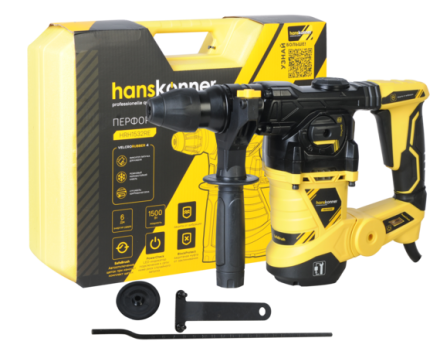 HRH1532RE Перфоратор SDS+ 1500Вт, 3 реж, 6Дж, 0-4500уд/мин, 0-850об/мин, max d=32мм,Hanskonner