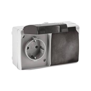 Розетка 2-ная о/у с з/к серый IP54 ROCK UNIT