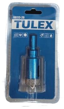 Коронка алмазная TULEX 60113-20 по стеклу и керам. плитке, центр. сверло, трехгран. хвостовик, 20 мм