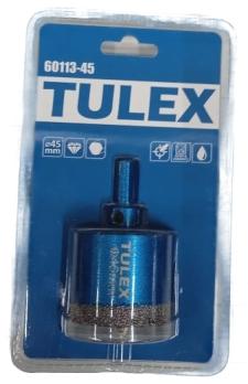 Коронка алмазная TULEX 60113-45 по стеклу и керам. плитке, центр. сверло, трехгран. хвостовик, 45 мм