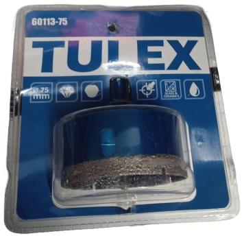 Коронка алмазная TULEX 60113-75 по стеклу и керам. плитке, центр. сверло, трехгран. хвостовик, 75 мм