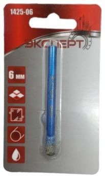 Коронка буровая алмазная ЭКСПЕРТ по стеклу и керамической плитке, цилиндр.хвостовик, 6х50мм, 1425-06