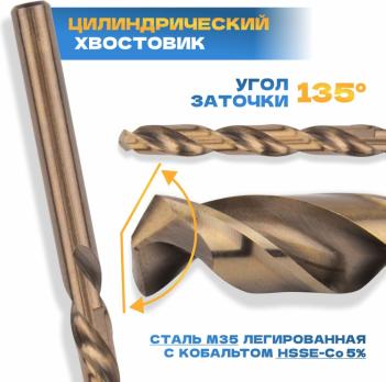 Набор сверл по металлу TULEX КОБАЛЬТ, HSS-Co(5%), сталь, М35, DIN338, 67-HRS, 60121-S19