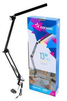 Настольная лампа КОСМОС 13Вт, RA>80, 3 режима цветности, диммируемая, черный, 5В, 2А, KOC_DESK033