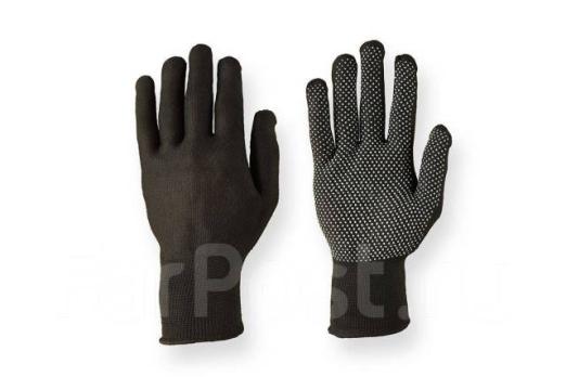 Перчатки синтетические черные с ПВХ точкой (Корея) 